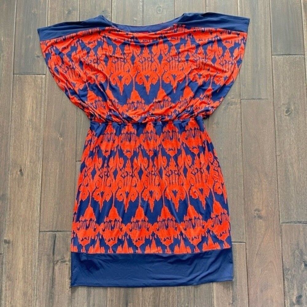 Signature by Sangria Red-Orange & Blue Slit Sleeve Dress 16